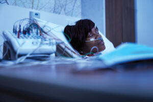 A patient undergoes a sleep study at the Washington University Sleep Medicine Center.