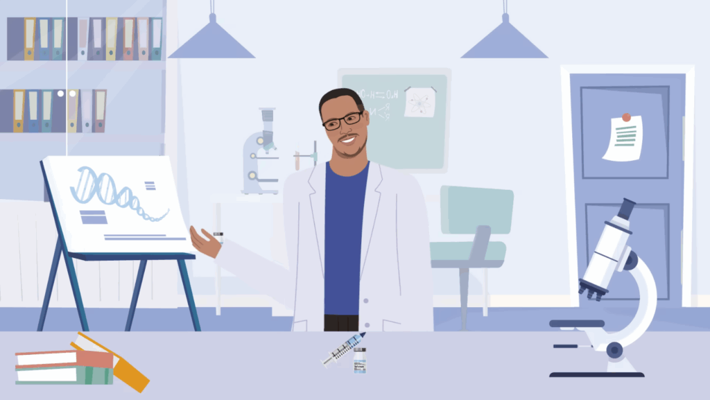 Illustration of Sean Smith, MD, MPHS, in a lab