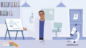 Illustration of Sean Smith, MD, MPHS, in a lab