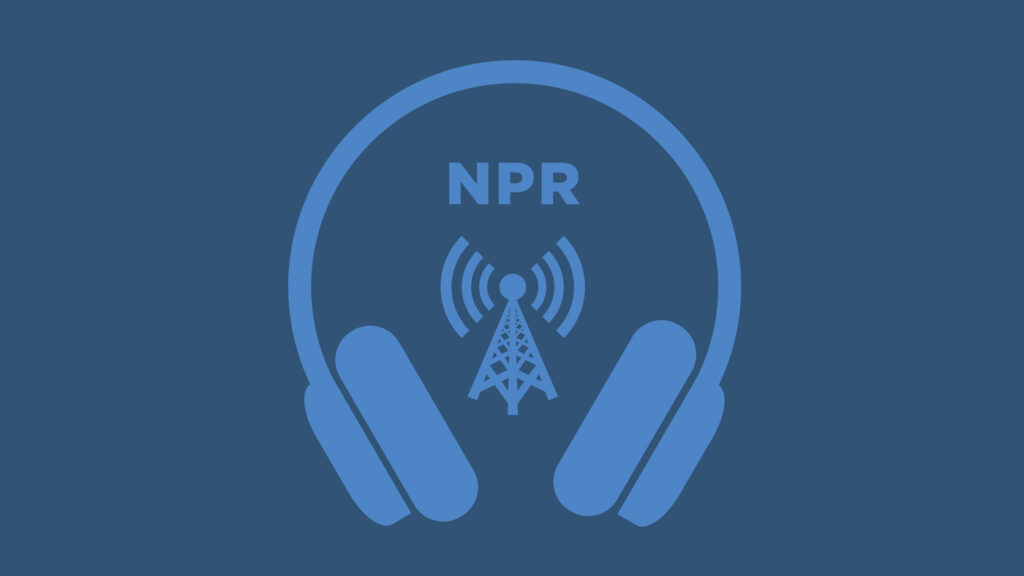 Illustration of headphones and a radio tower with the letters NPR in the middle