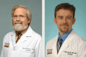 images of David A. Carpenter, MD, and Robert C. Bucelli, MD, PhD, in white lab coats