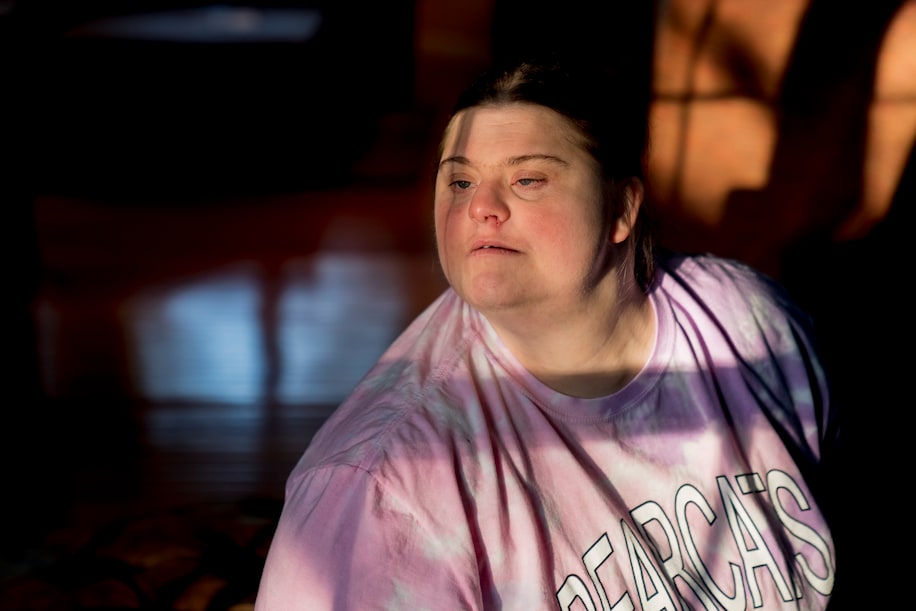 Carli Binek is participating in a study tracking biological changes in the brains and bodies of adults with Down syndrome to identify the biomarkers that might herald the onset of Alzheimer’s disease. (Whitney Curtis for The Washington Post)