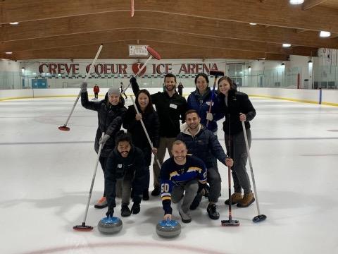 Residents curling at a local ice arena